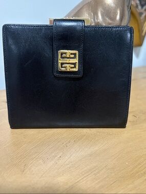 Givenchy Black Leather Compact Wallet with Gold Emblem